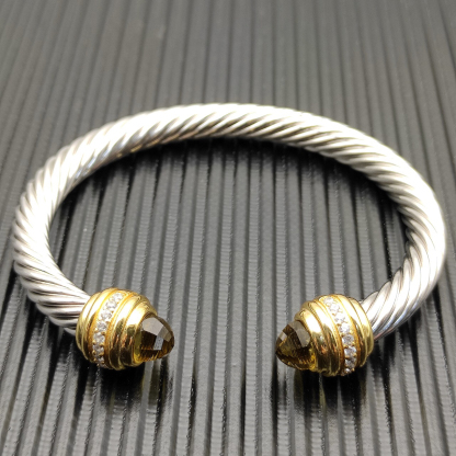 Classic Cablespira® Bracelet Sterling Silver with 14K Yellow Gold,brown and Diamonds, 7mm