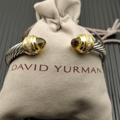 Classic Cablespira® Bracelet Sterling Silver with 14K Yellow Gold,brown and Diamonds, 7mm