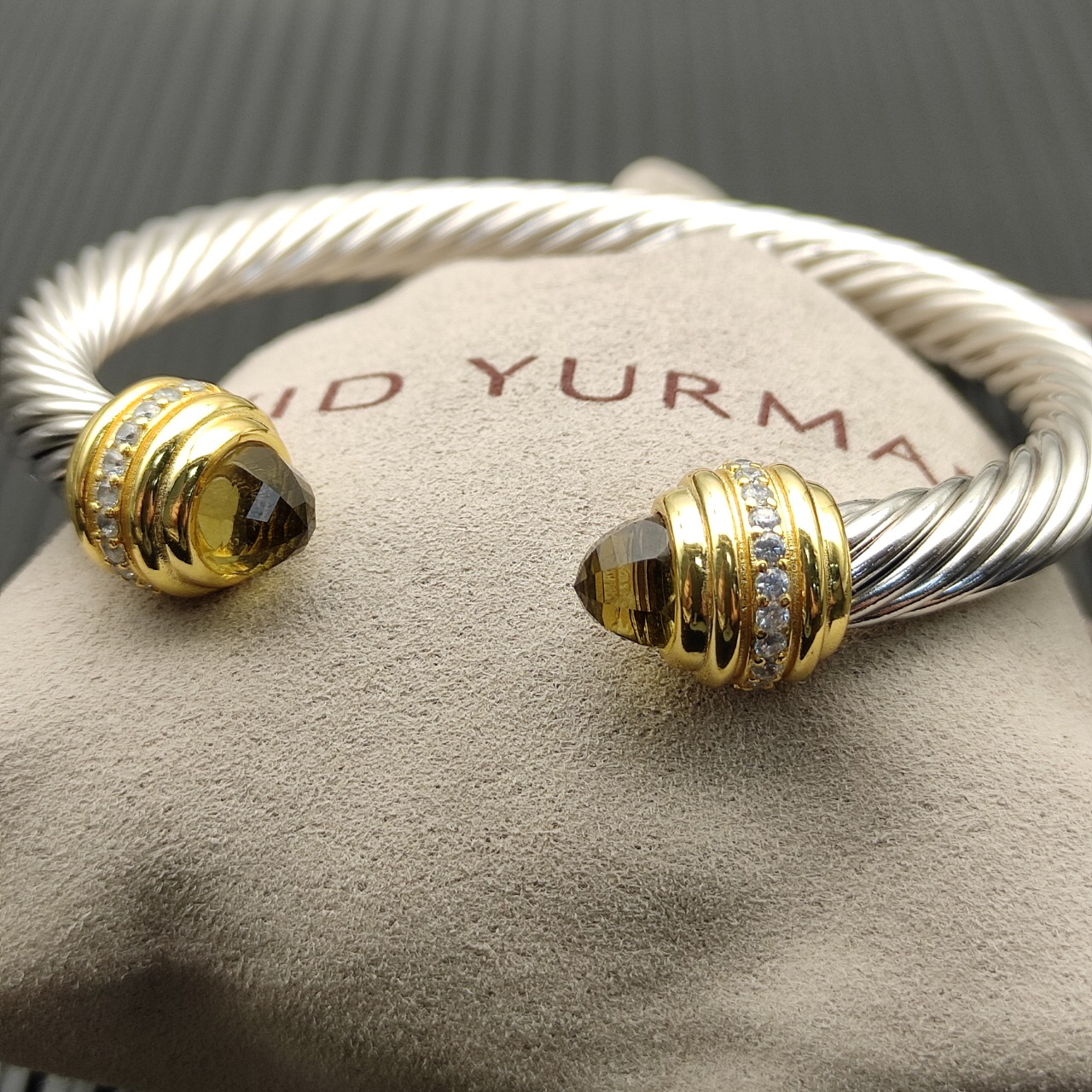 Classic Cablespira® Bracelet Sterling Silver with 14K Yellow Gold,brown and Diamonds, 7mm