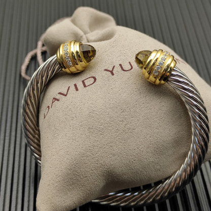 Classic Cablespira® Bracelet Sterling Silver with 14K Yellow Gold,brown and Diamonds, 7mm