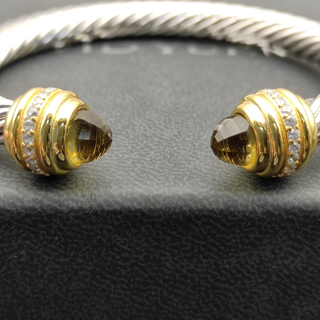 Classic Cablespira® Bracelet Sterling Silver with 14K Yellow Gold,brown and Diamonds, 7mm