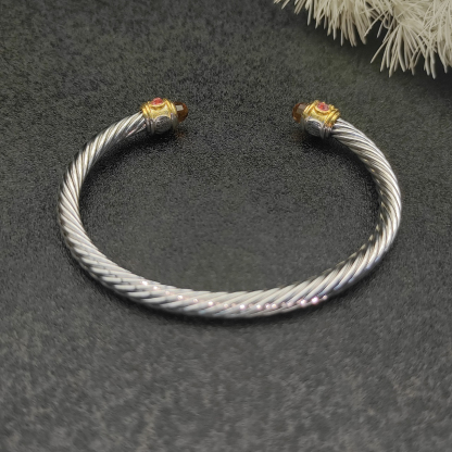 Renaissance® Classic Cable Bracelet Sterling Silver with 14K Yellow Gold, Amethyst, 5mm