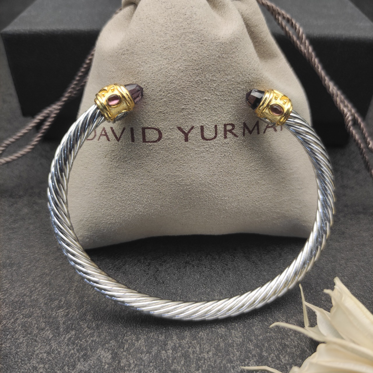 Renaissance® Classic Cable Bracelet Sterling Silver with 14K Yellow Gold, Amethyst, 5mm