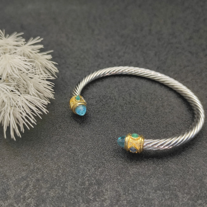 Renaissance® Classic Cable Bracelet Sterling Silver with 14K Yellow Gold, Blue Topaz, 5mm