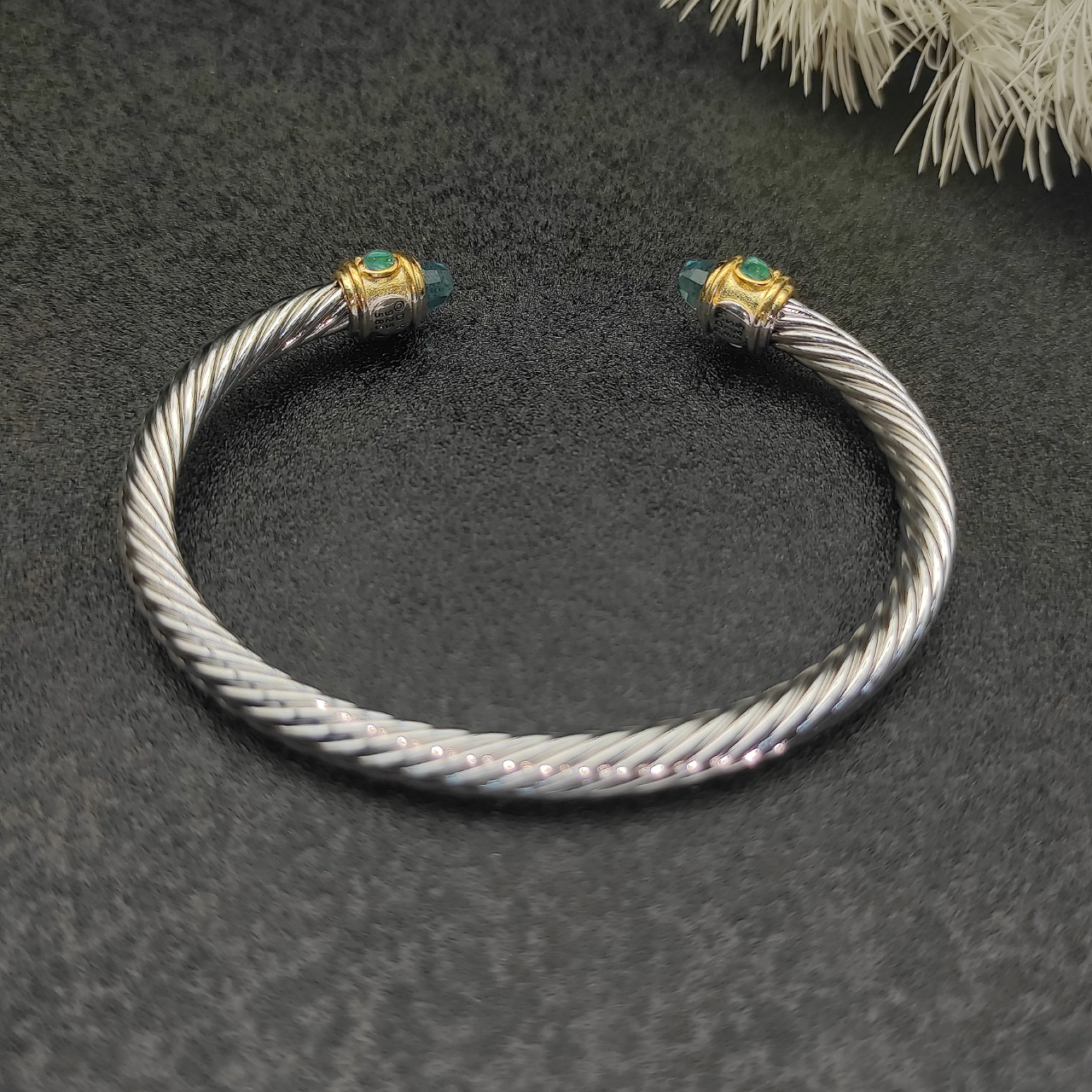 Renaissance® Classic Cable Bracelet Sterling Silver with 14K Yellow Gold, Blue Topaz, 5mm