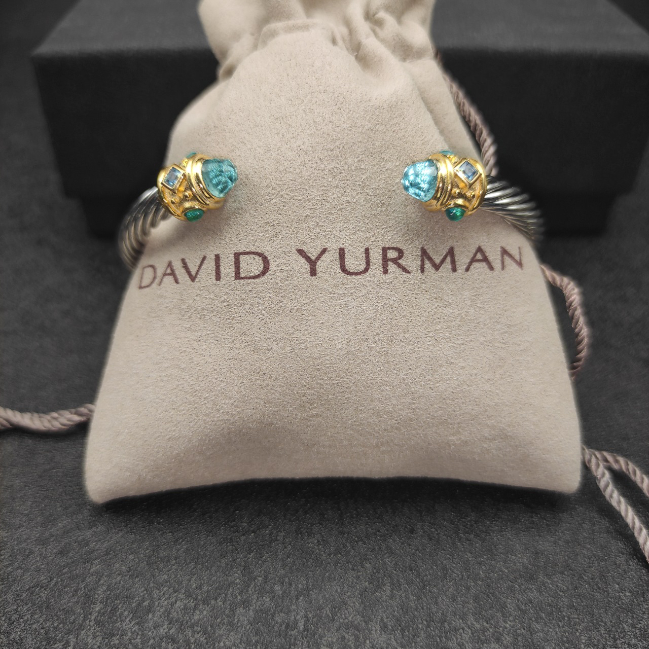 Renaissance® Classic Cable Bracelet Sterling Silver with 14K Yellow Gold, Blue Topaz, 5mm