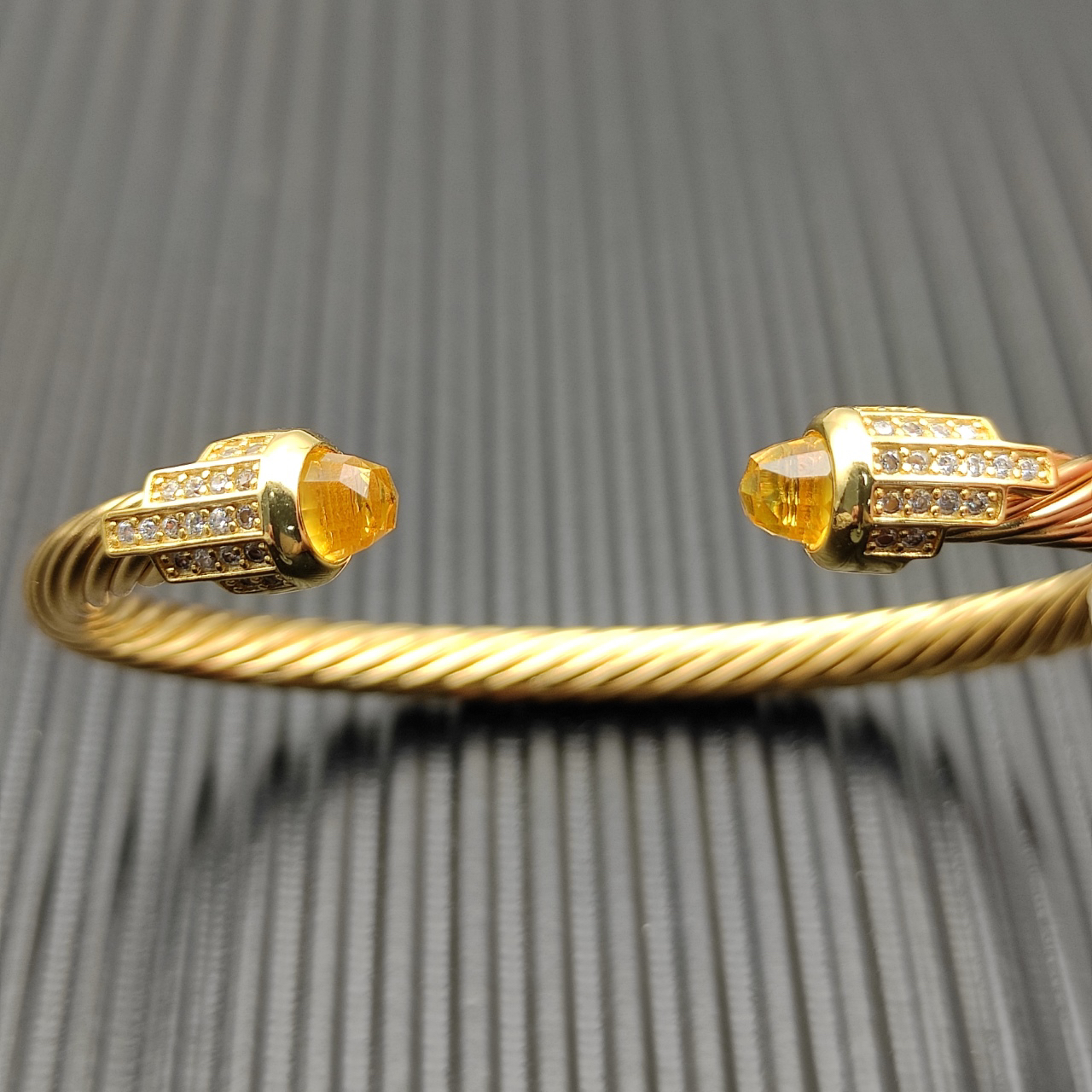 Cable Bracelet with Citrine & Diamond Accents  5mm
