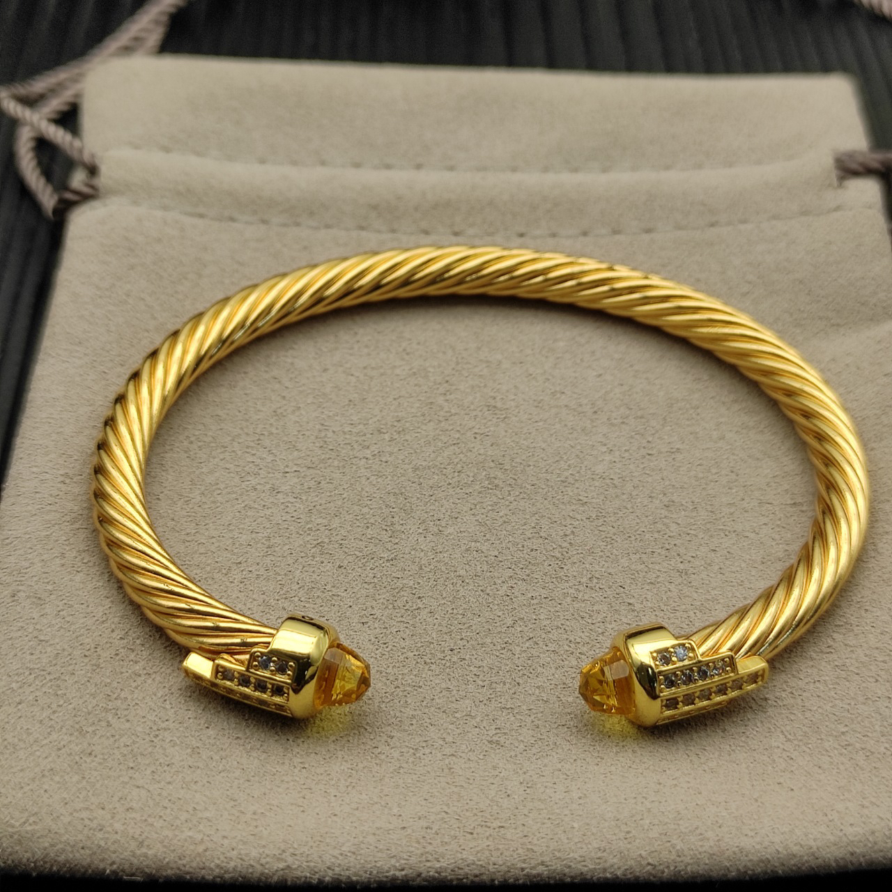 Cable Bracelet with Citrine & Diamond Accents  5mm