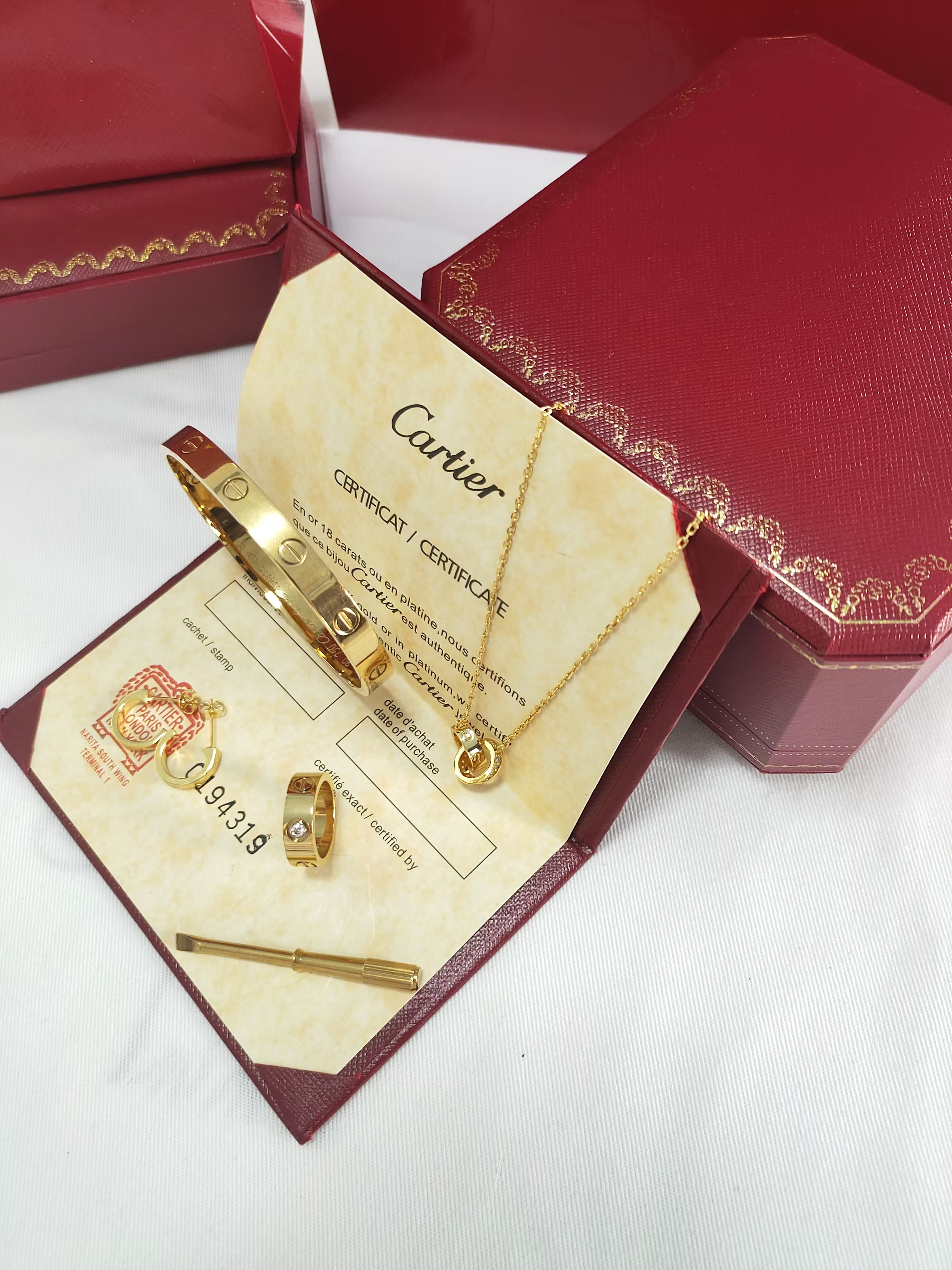 LOVE BRACELET + LOVE RING, 3 DIAMONDS + LOVE NECKLACE, DIAMONDS + LOVE EARRINGS