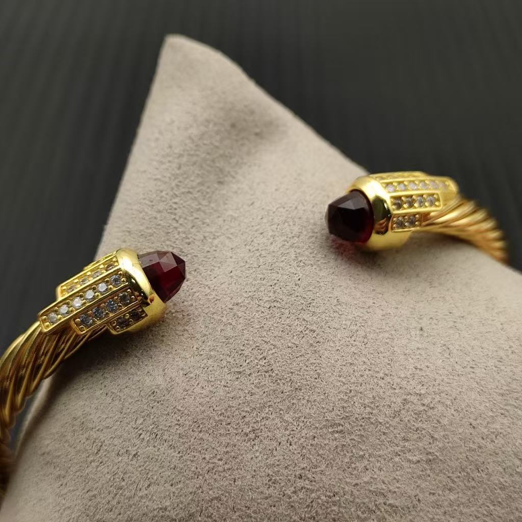 Cable Bracelet with Red Topaz & Diamond Accents  5mm