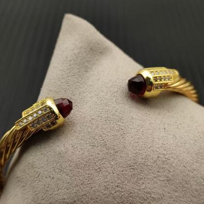 Cable Bracelet with Red Topaz & Diamond Accents  5mm