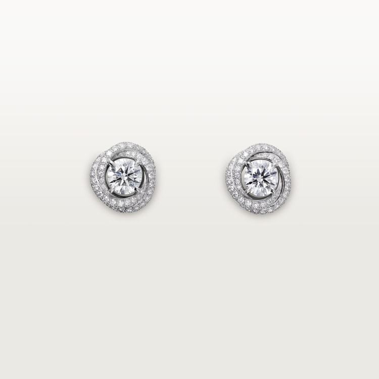 TRINITY RUBAN STUD EARRINGS, 2 BRILLIANT-CUT DIAMONDS, PAVED