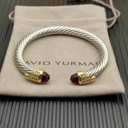 7mm Cable Bracelet with Red & Diamond Accents – Gold Cap