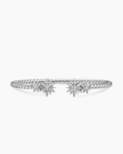 Starburst Cable Bracelet Sterling Silver with Diamonds, 4mm