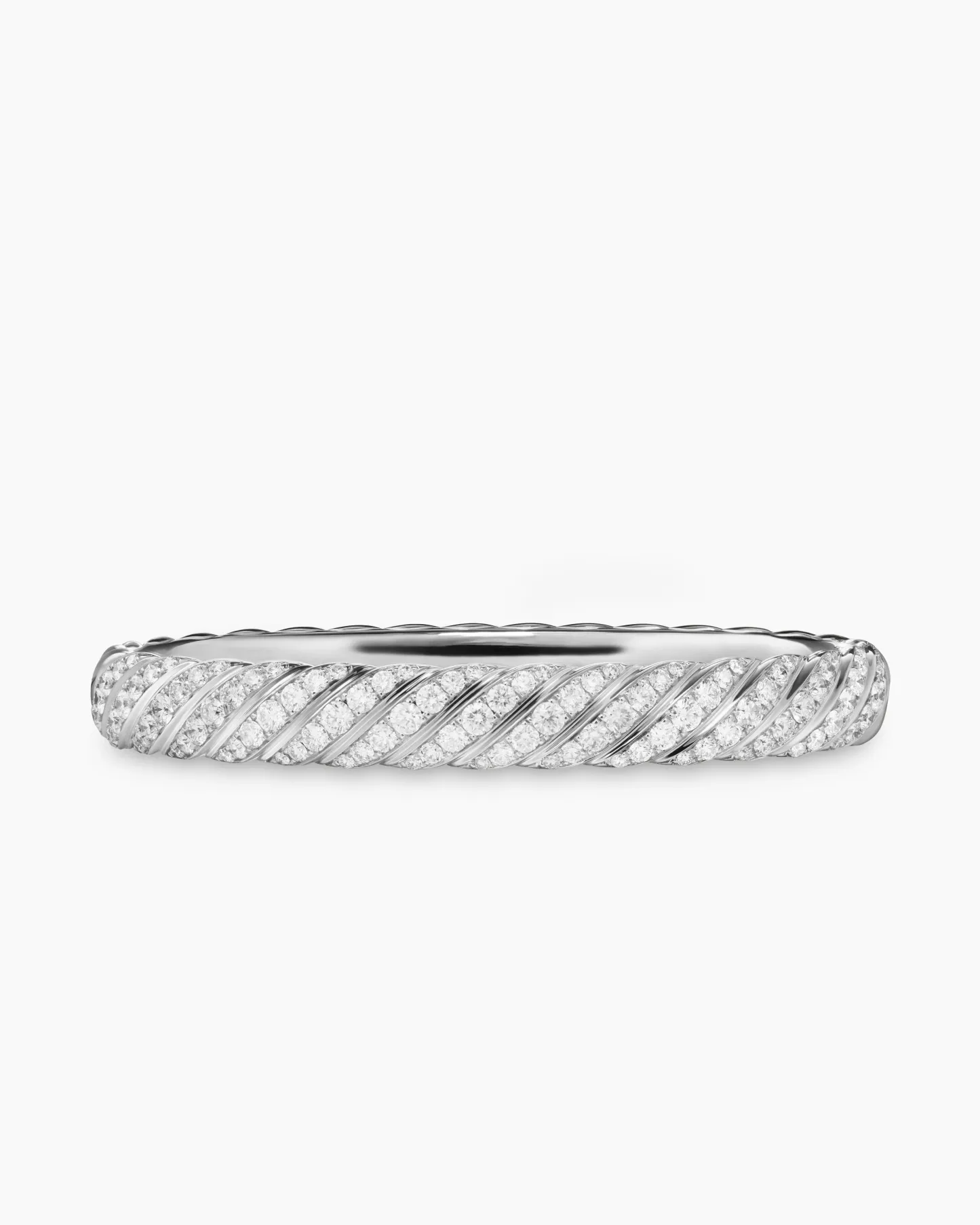 Sculpted Cable Bangle Bracelet 18K White Gold with Diamonds,  6.2mm