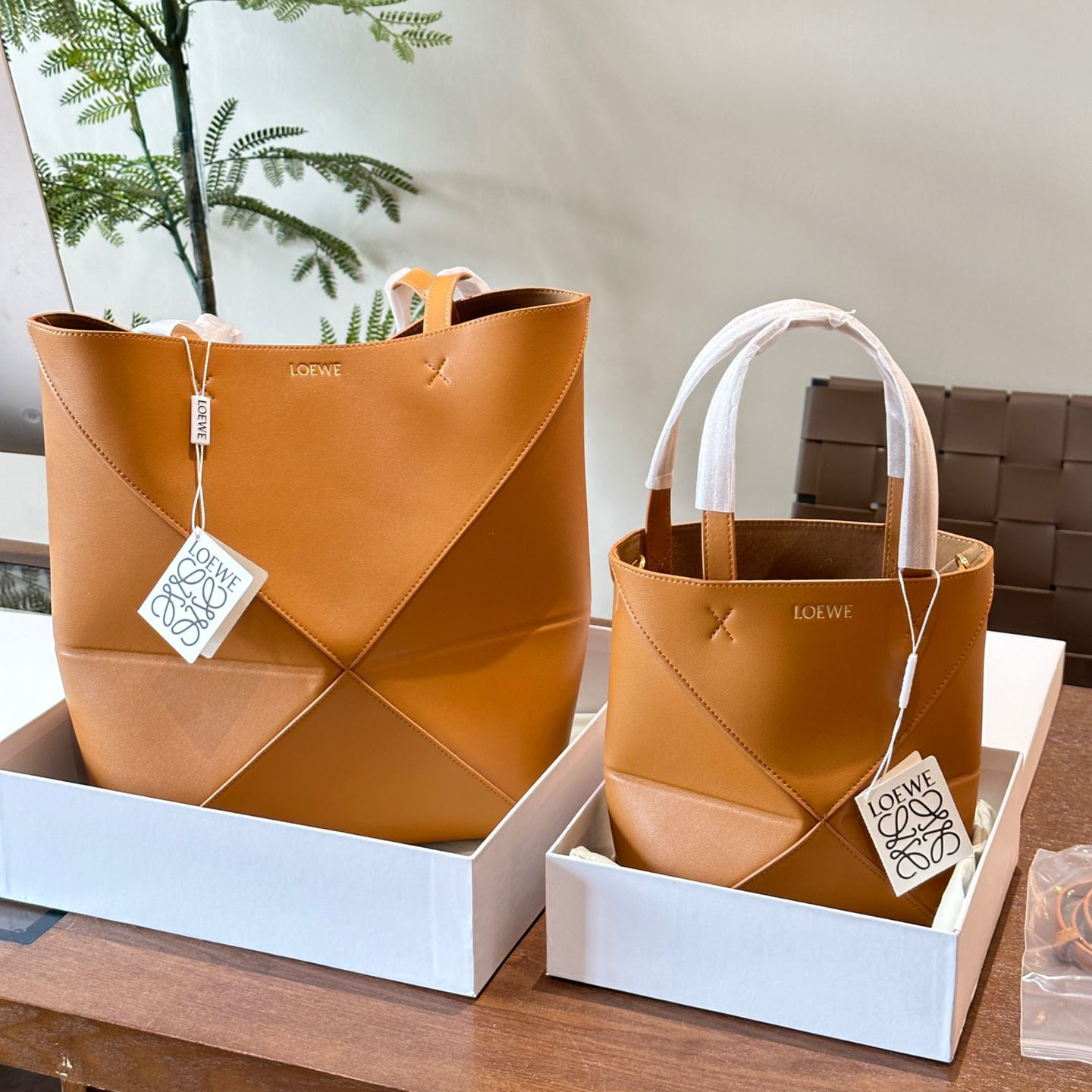 Puzzle Fold tote in shiny calfskin