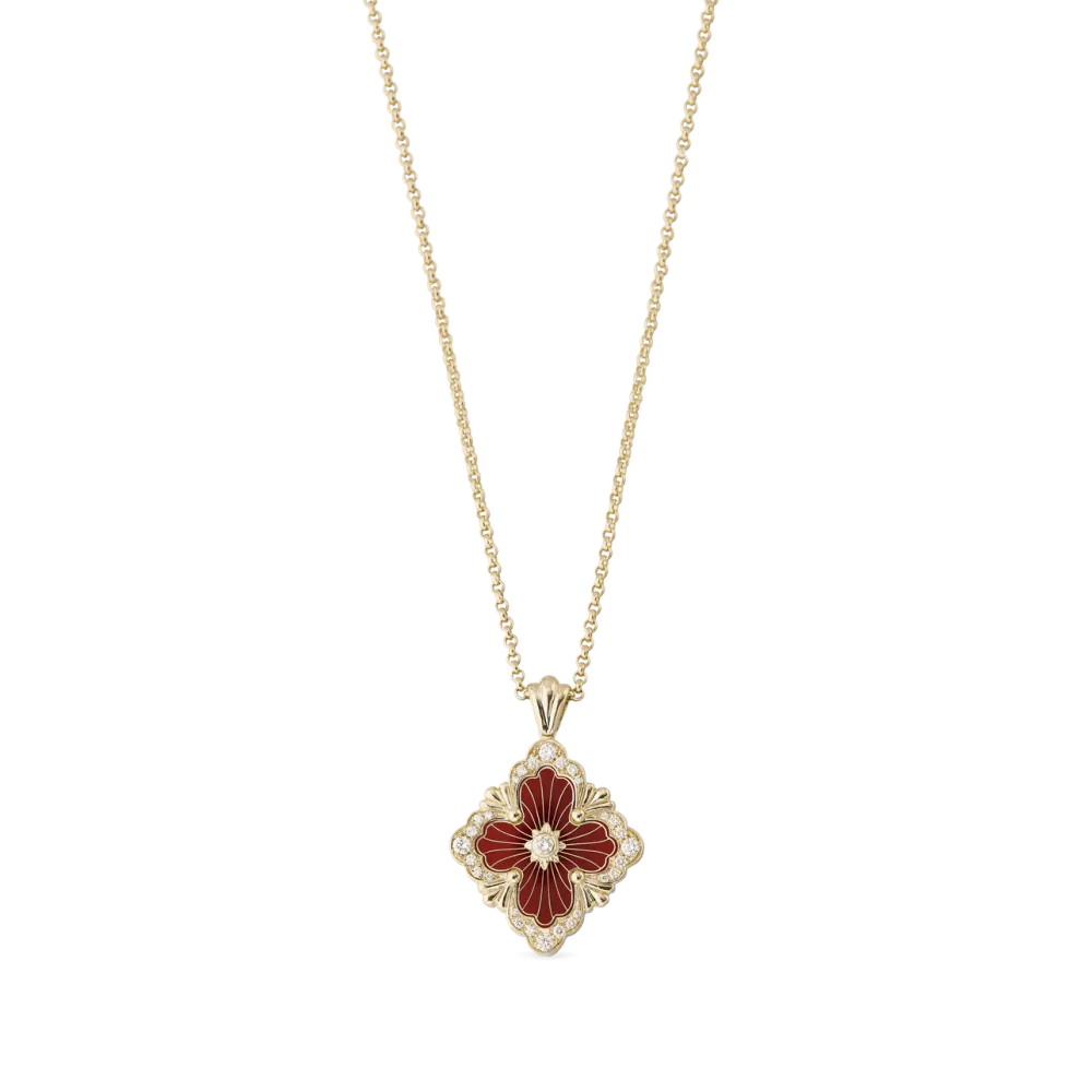 OPERA TULLE GOLD PENDANT WITH RED ENAMEL BACKGROUND