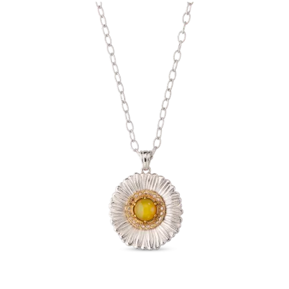 BLOSSOMS SILVER PENDANT WITH FANCY BROWN DIAMONDS AND YELLOW AGATE