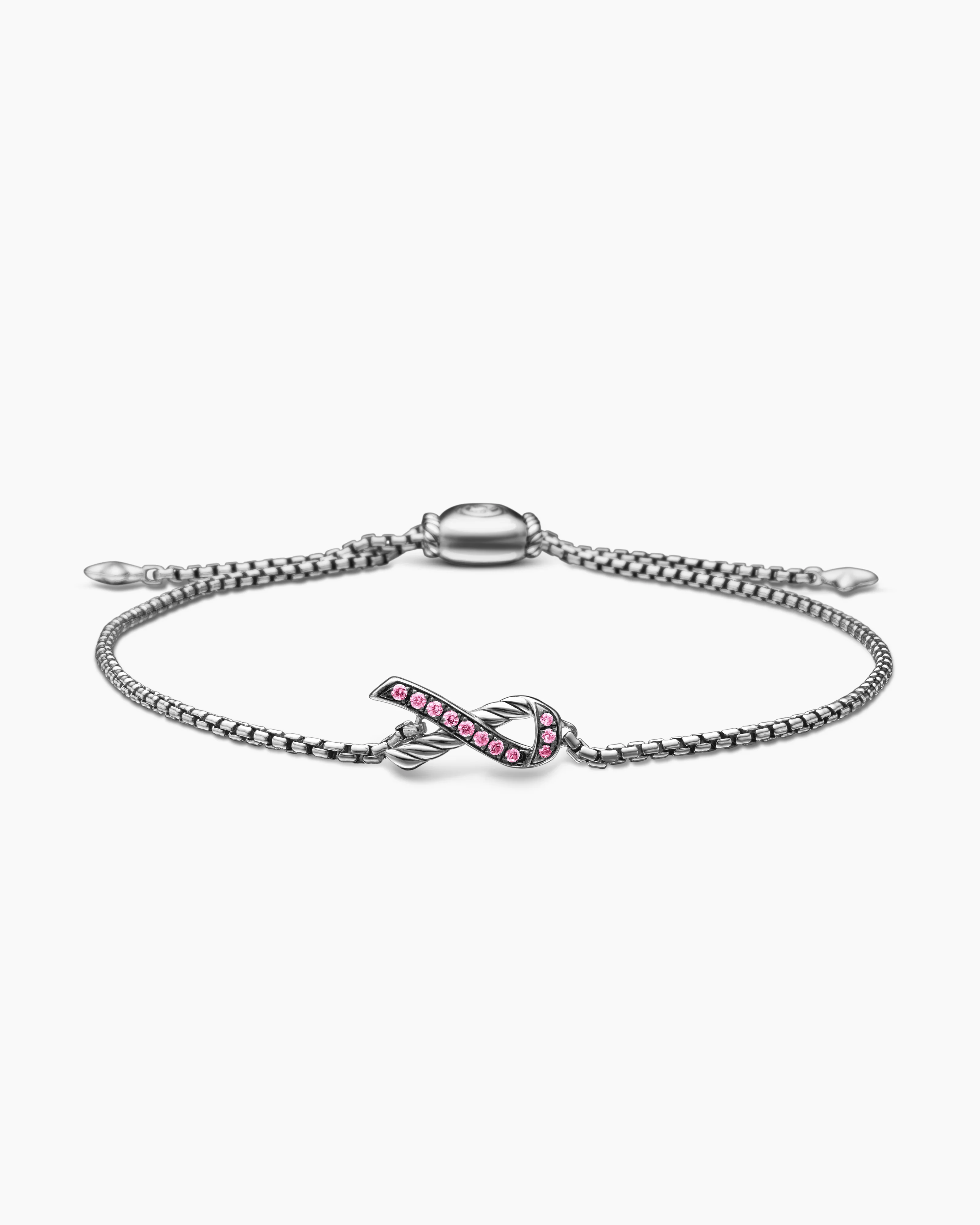 Cable Collectibles® Ribbon Chain Bracelet Sterling Silver with Pavé Pink Sapphires
