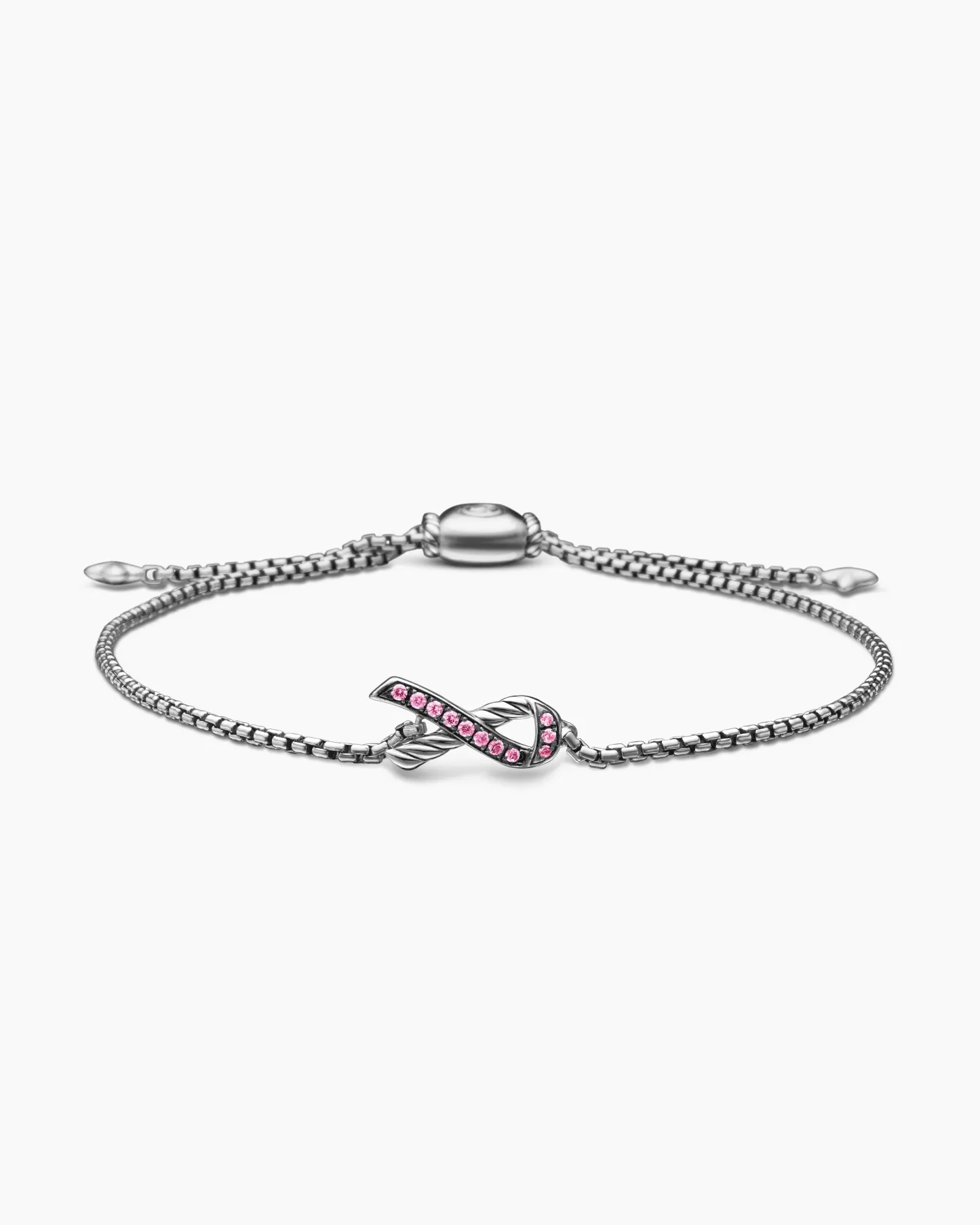 Cable Collectibles® Ribbon Chain Bracelet Sterling Silver with Pavé Pink Sapphires