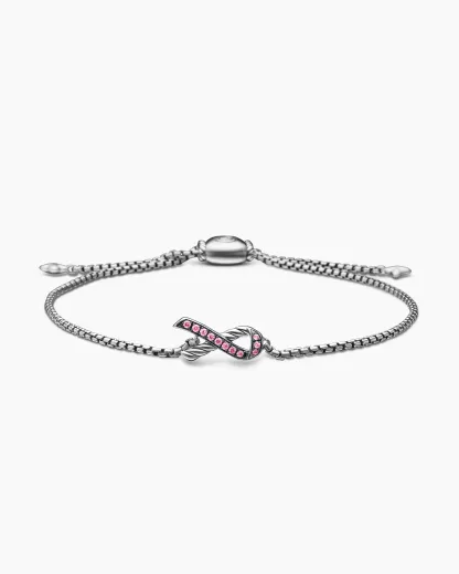 Cable Collectibles® Ribbon Chain Bracelet Sterling Silver with Pavé Pink Sapphires