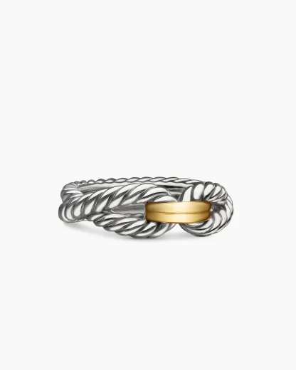 Cable Loop Band Ring Sterling Silver with 18K Yellow Gold