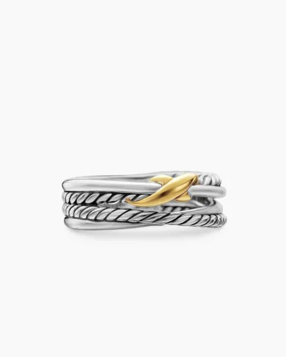 X Crossover Band Ring Sterling Silver with 18K Yellow Gold