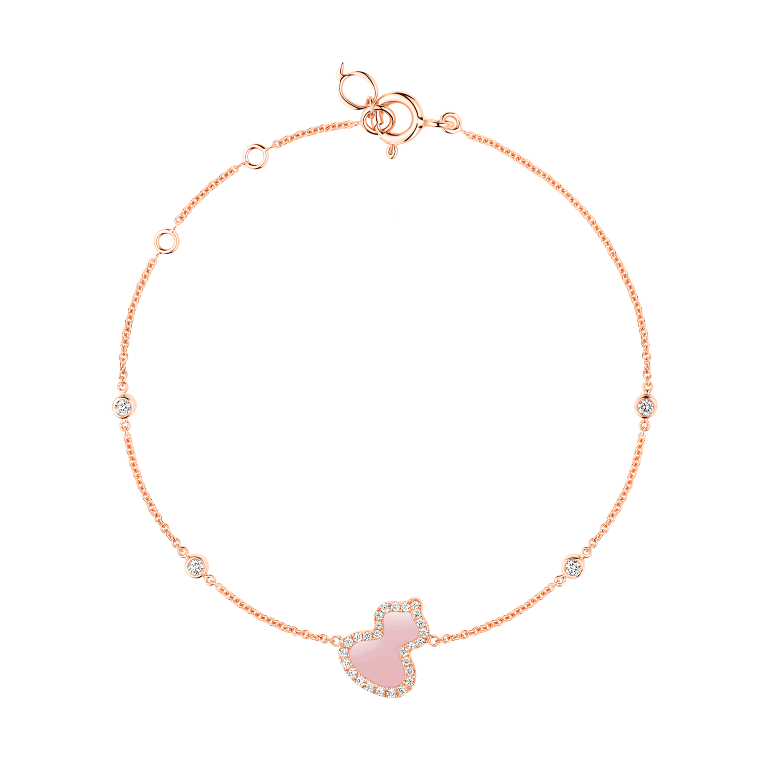 Petite Wulu bracelet in 18K rose gold with diamonds and pink opal
