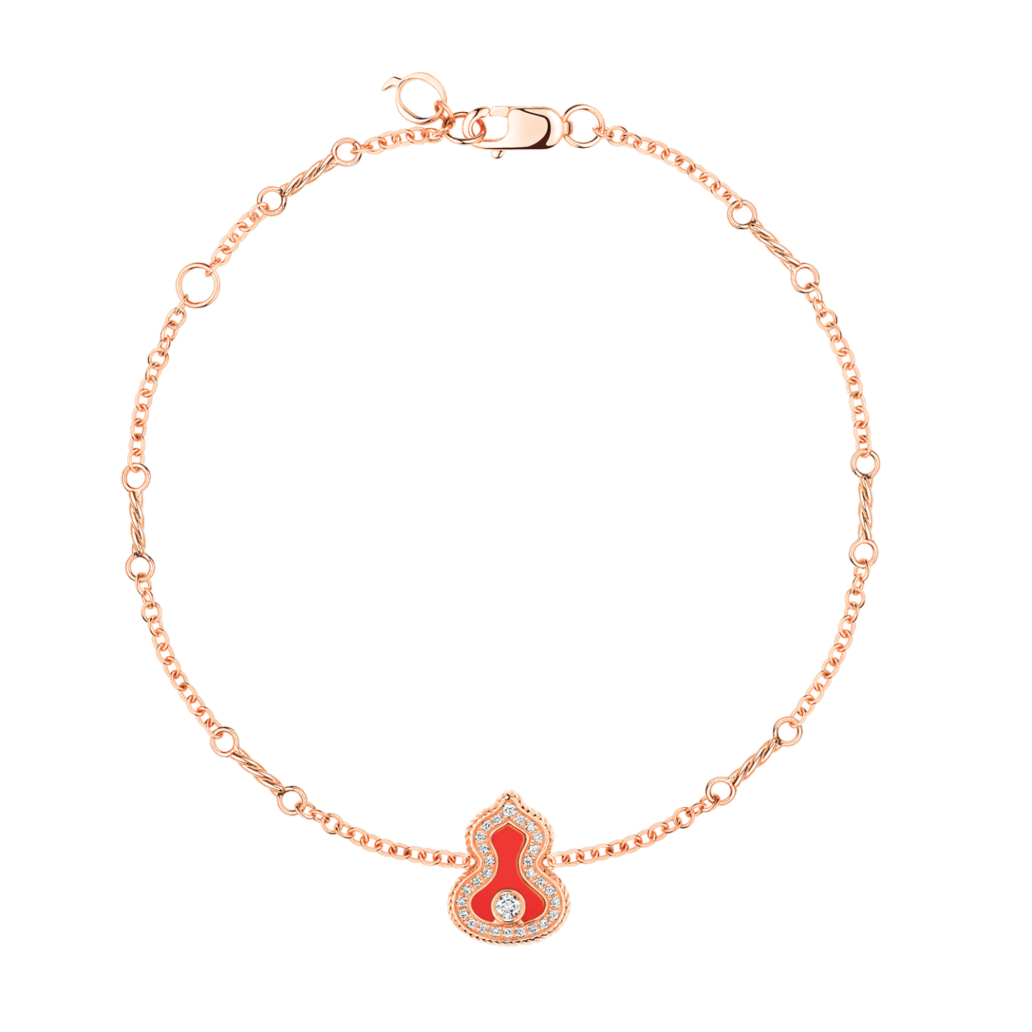 Wulu bracelet in 18K rose gold with diamonds and red agate