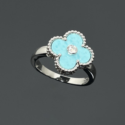 Turquoise and Diamond Vintage Alhambra Ring