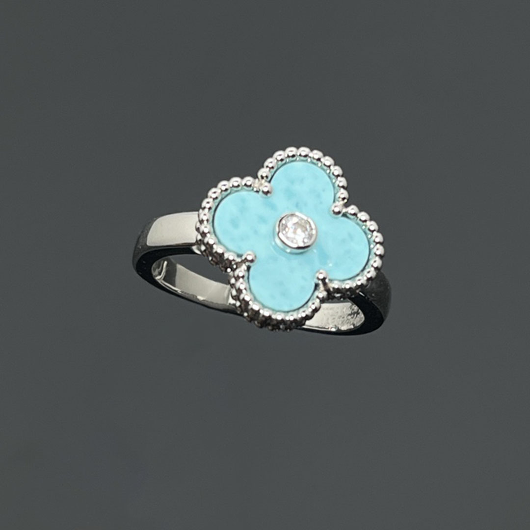 Turquoise and Diamond Vintage Alhambra Ring