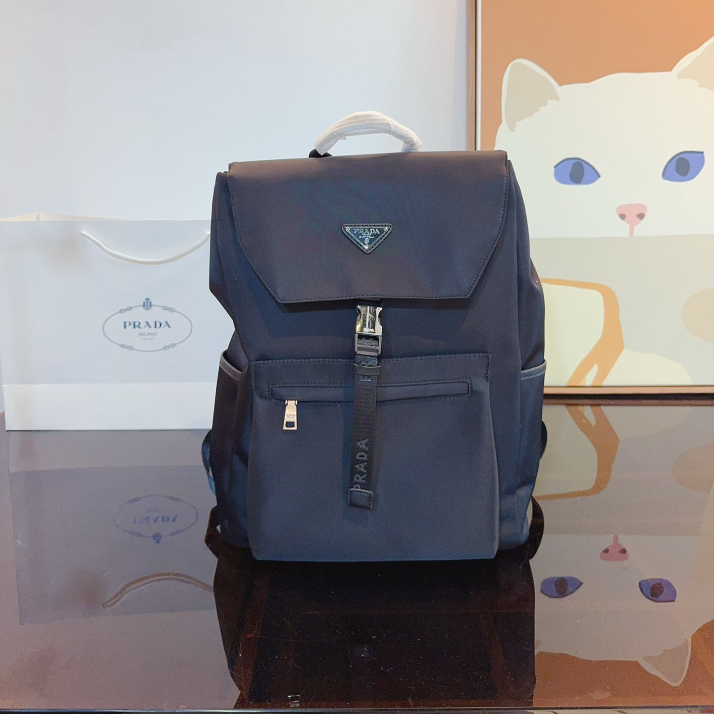 *Re-Nylon and Saffiano leather backpack