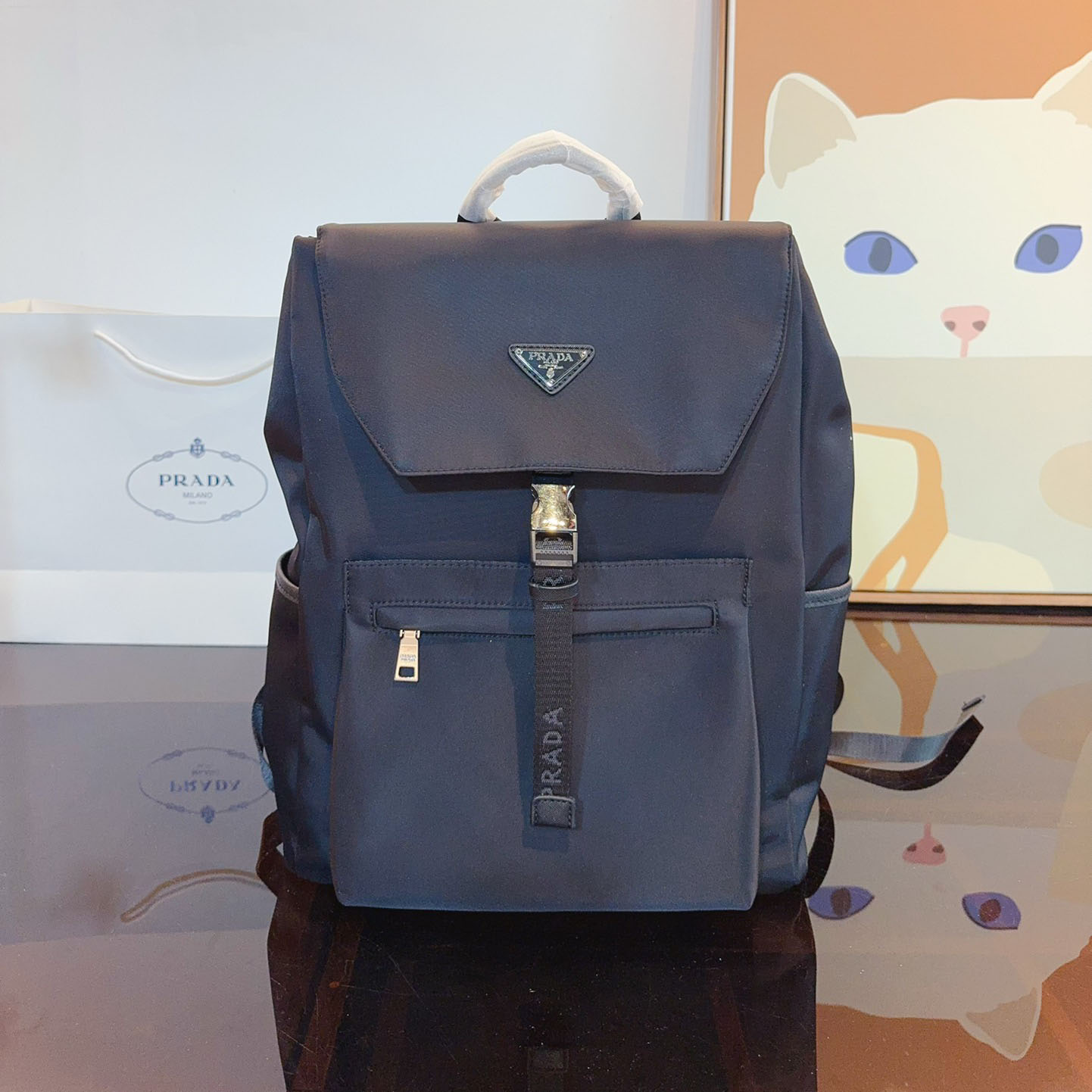 *Re-Nylon and Saffiano leather backpack