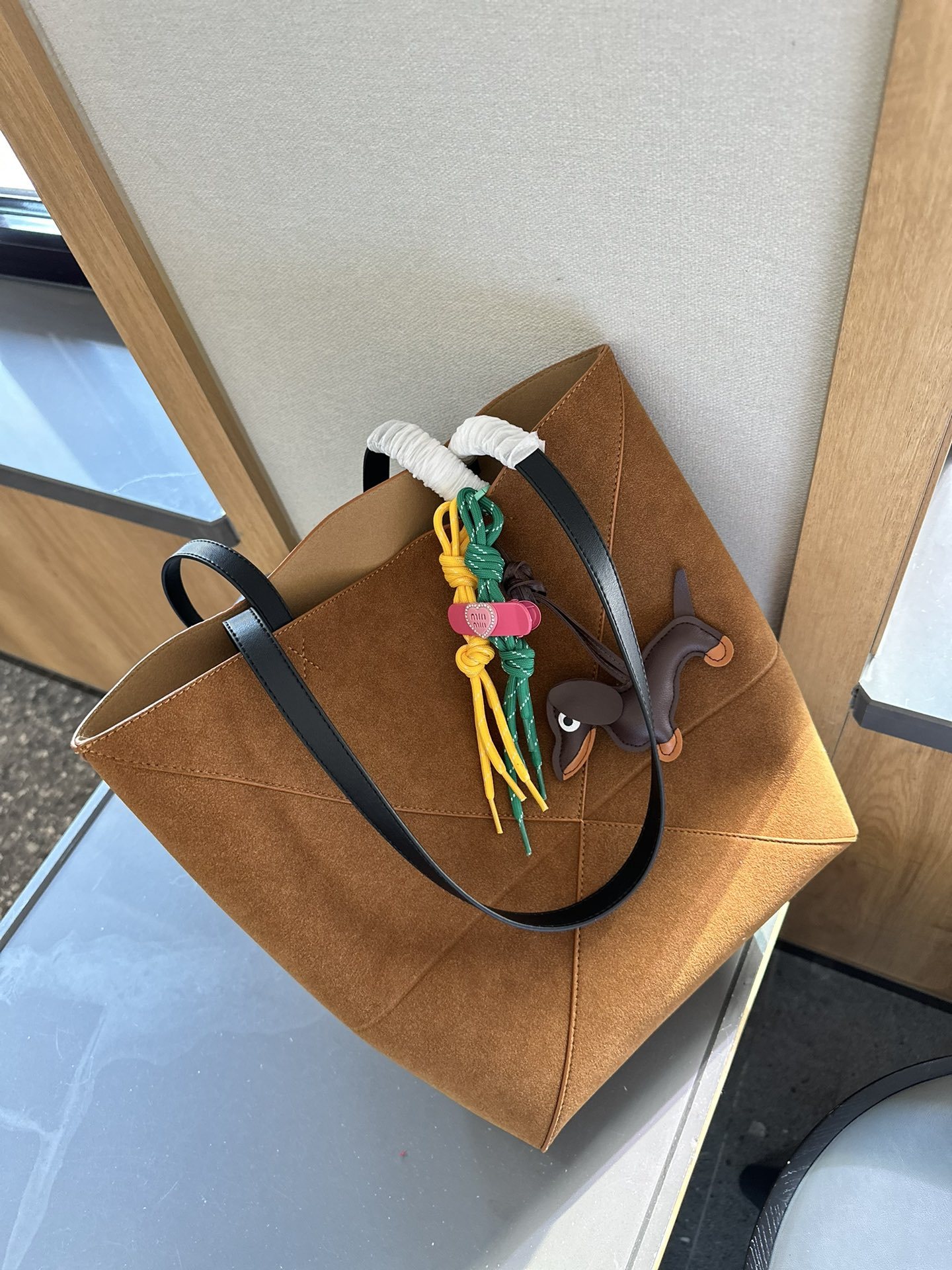 Puzzle Fold tote in shiny calfskin