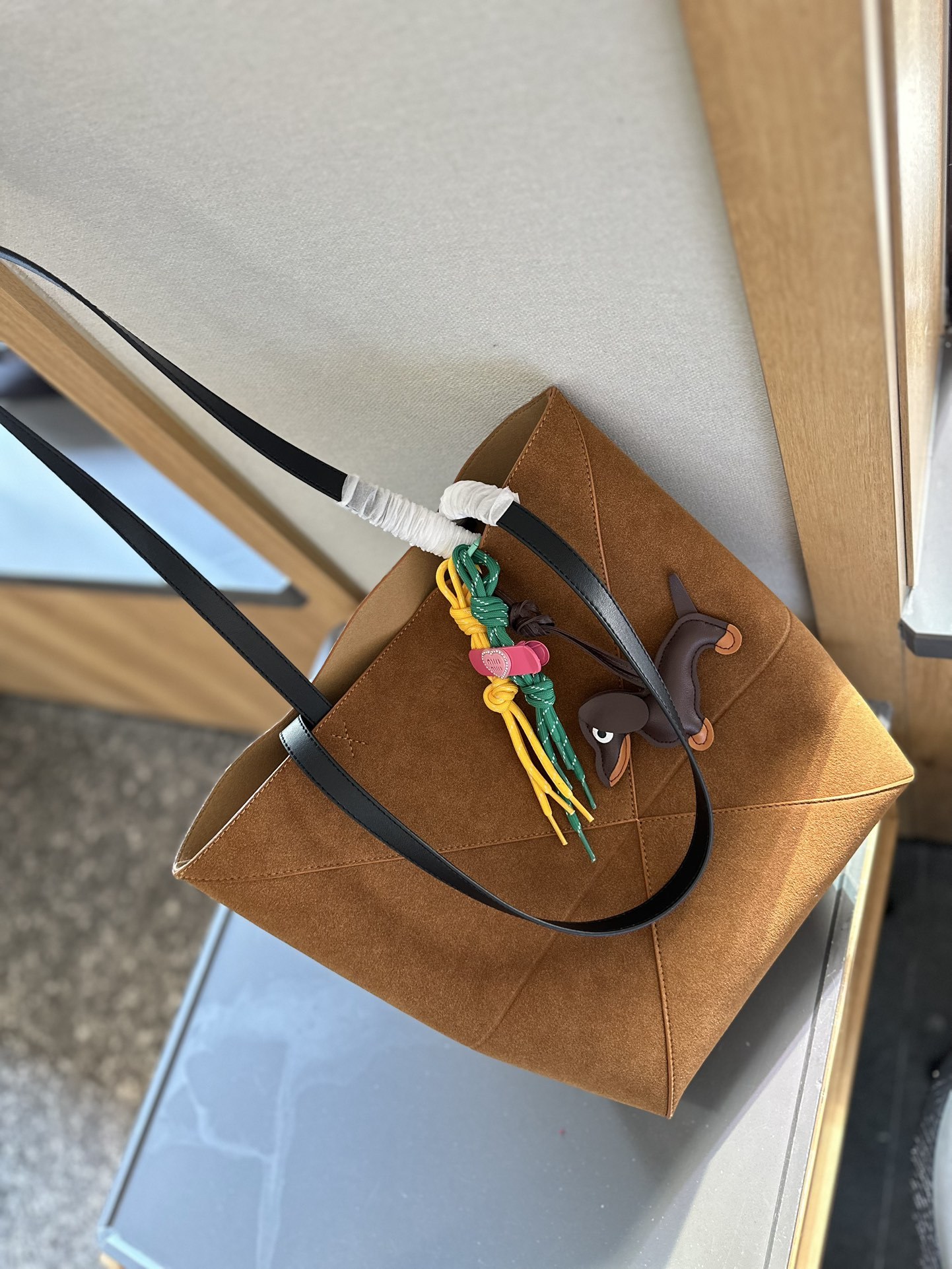 Puzzle Fold tote in shiny calfskin