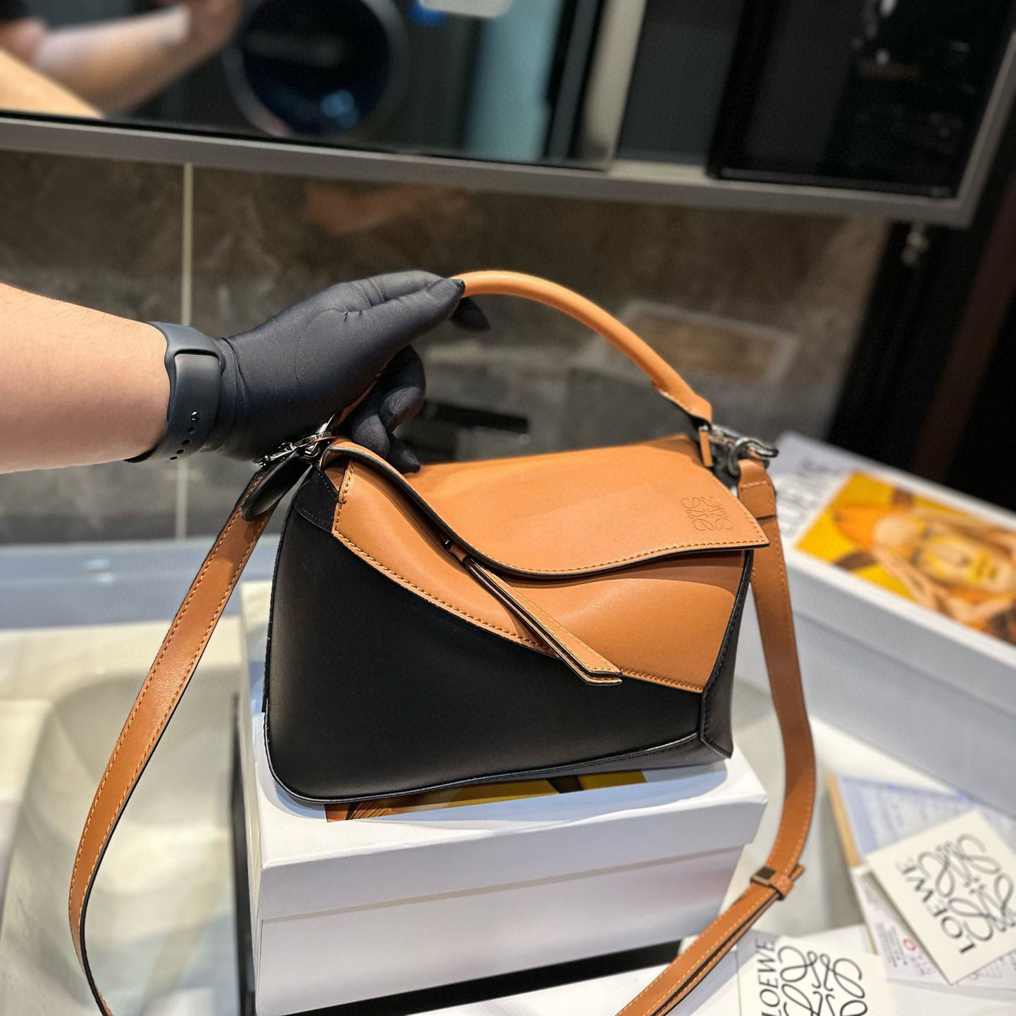 Puzzle bag in soft grained calfskin