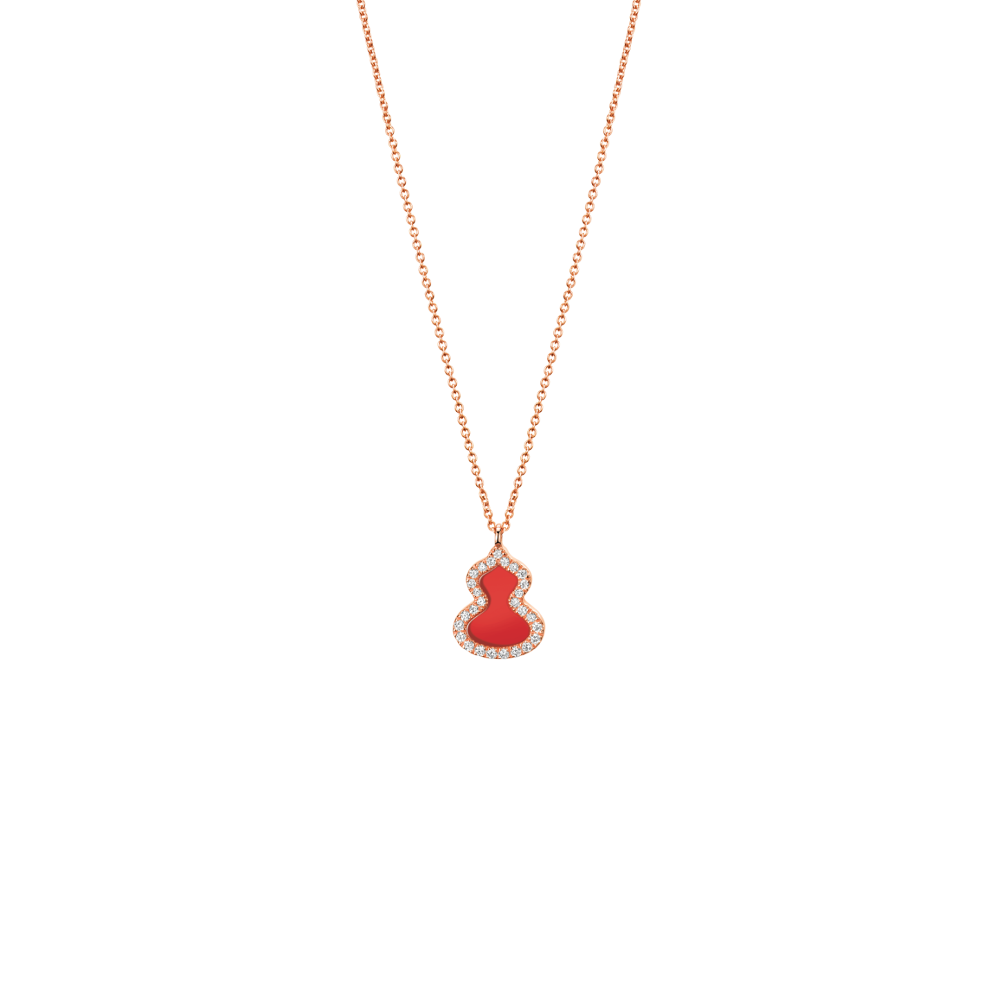Petite Wulu necklace in 18K rose gold with diamonds and red agate