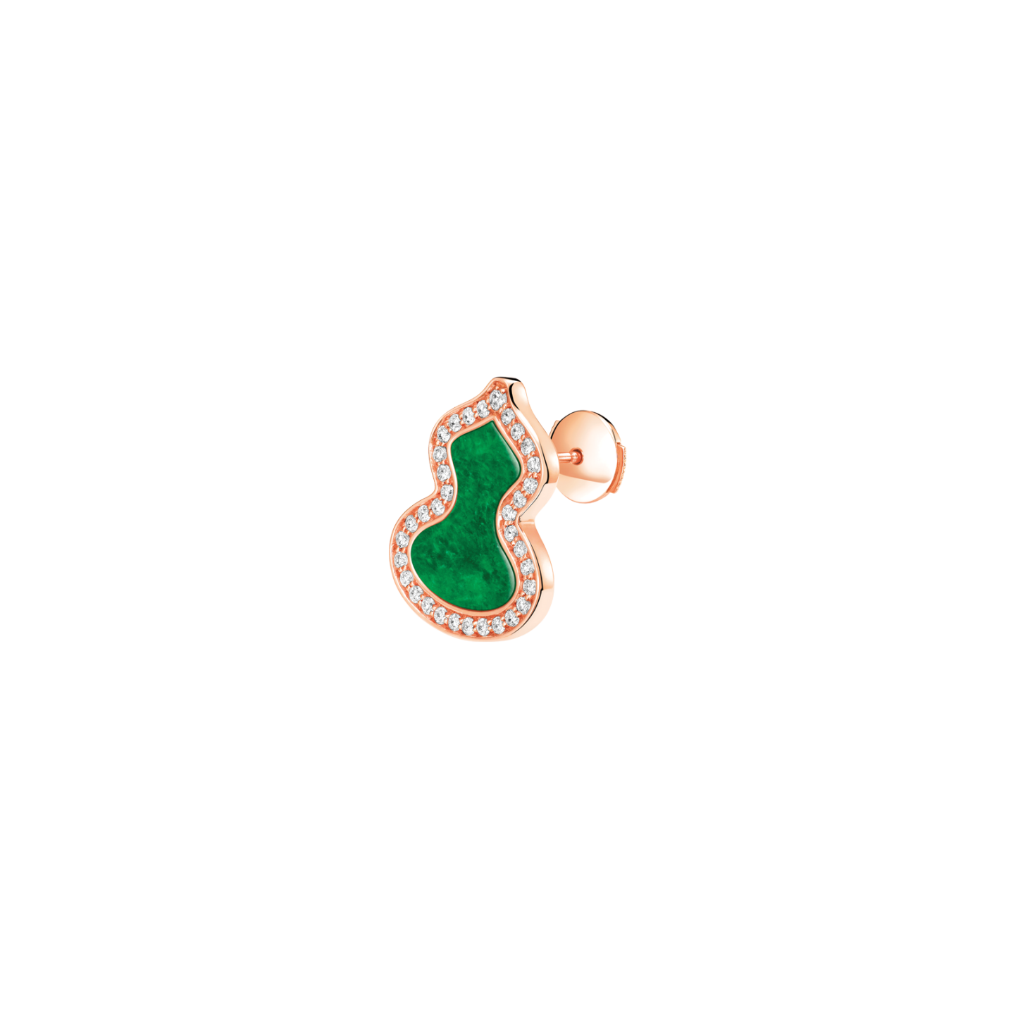 Small Wulu ear stud in 18K rose gold with diamond and jade