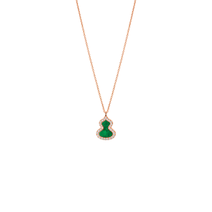 Petite Wulu necklace in 18K rose gold with diamonds and jade