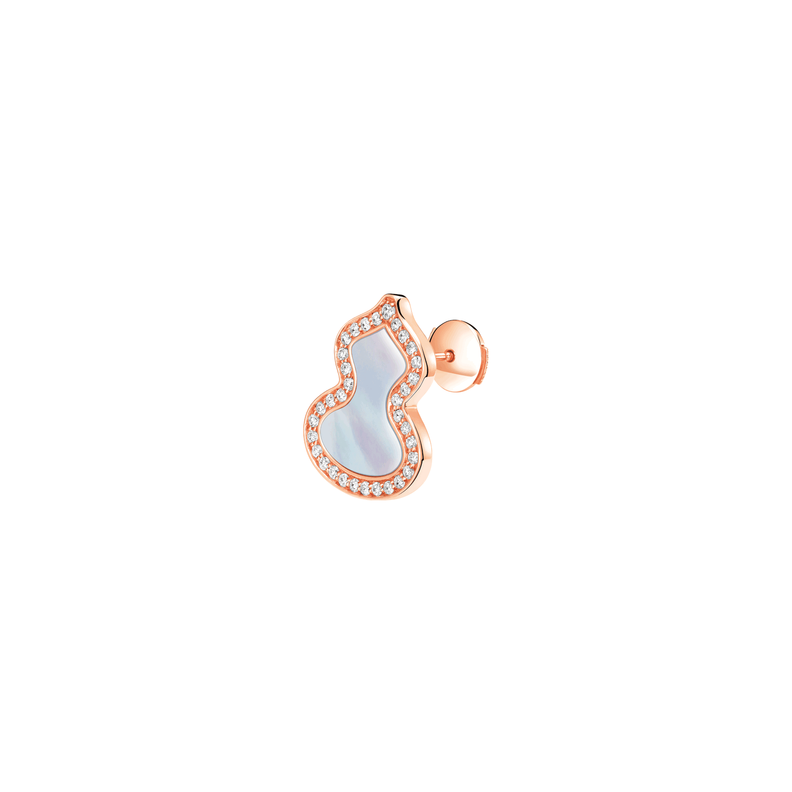 Small Wulu ear stud in 18K rose gold with diamonds and mother of pearl