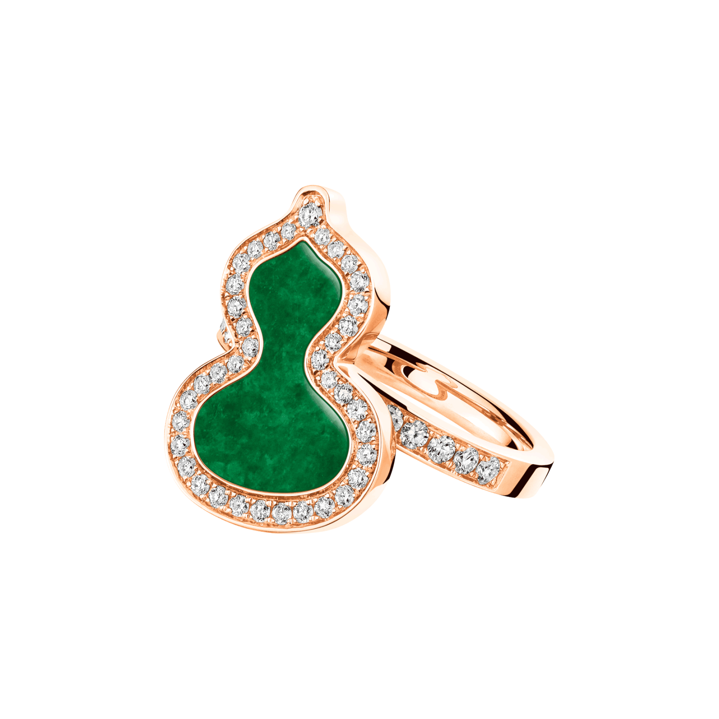 Small Wulu solid ring in 18K rose gold with diamonds and jade