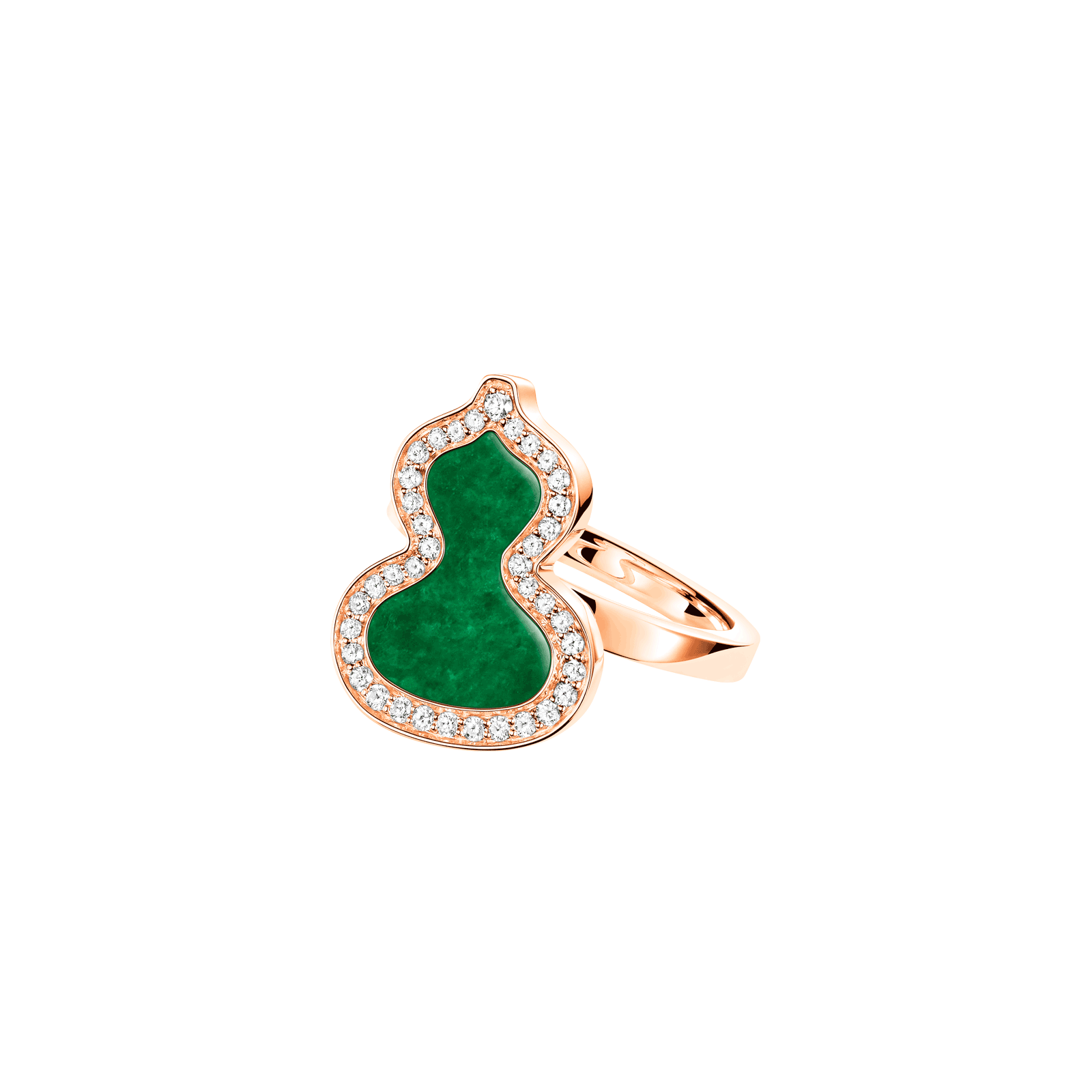 Petite Wulu solid ring in 18K rose gold with diamonds and jade