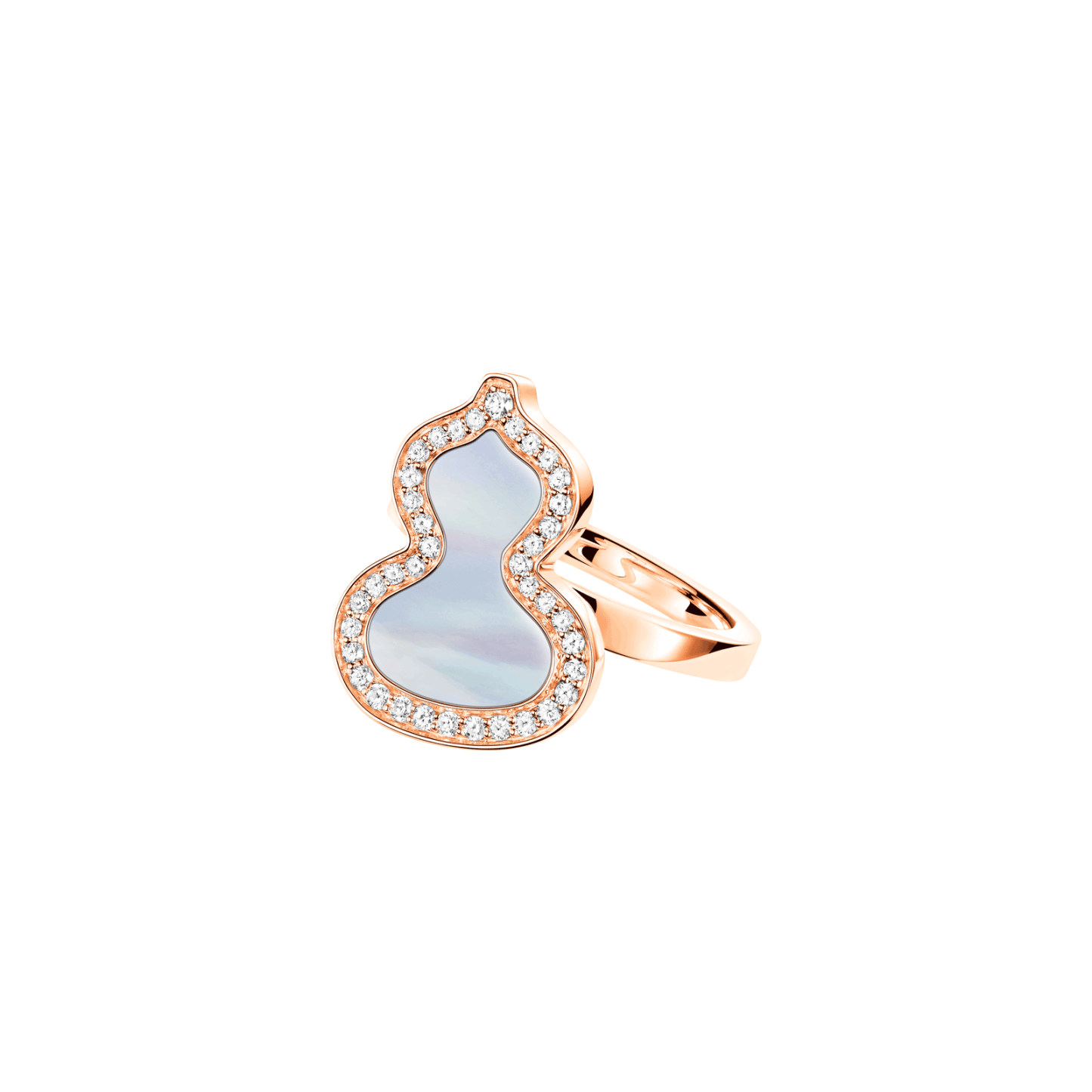 Petite Wulu solid ring in 18K rose gold with diamonds and mother of pearl