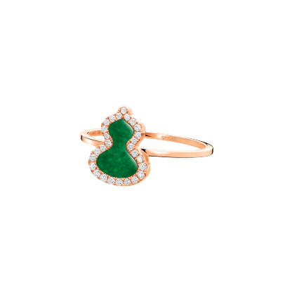 Petite Wulu ring in 18K rose gold with diamonds and jade