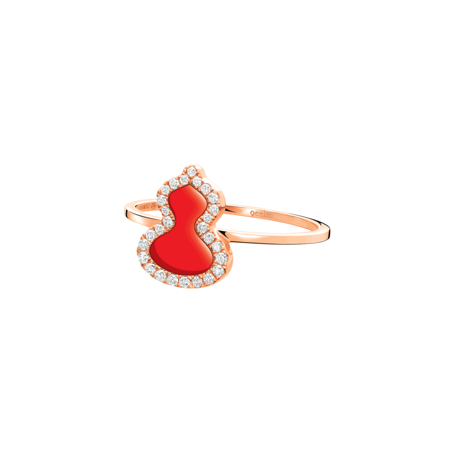 Petite Wulu ring in 18K rose gold with diamonds and red agate