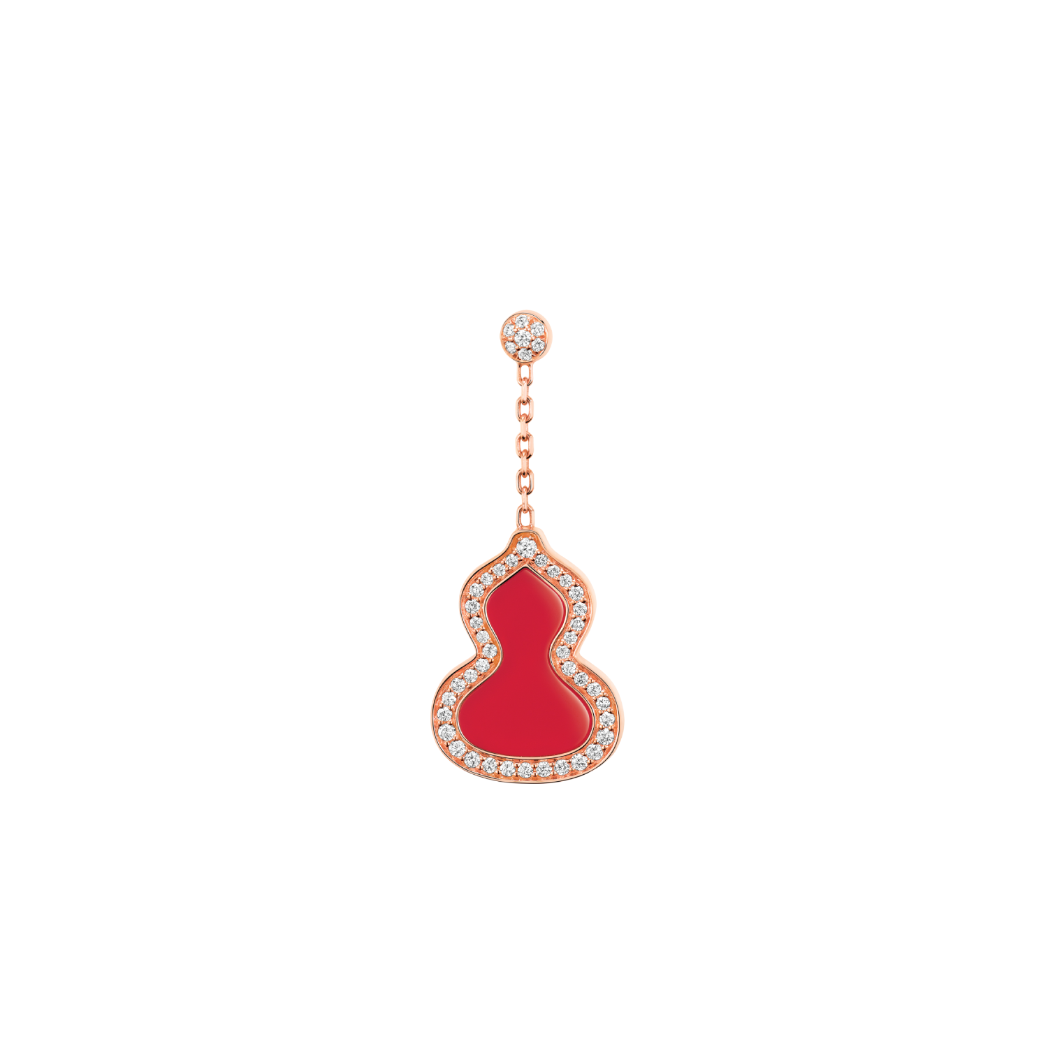 Small Wulu earring in 18K rose gold with diamonds and red agate