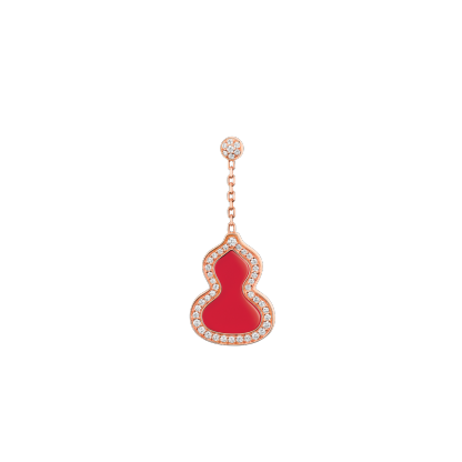 Small Wulu earring in 18K rose gold with diamonds and red agate