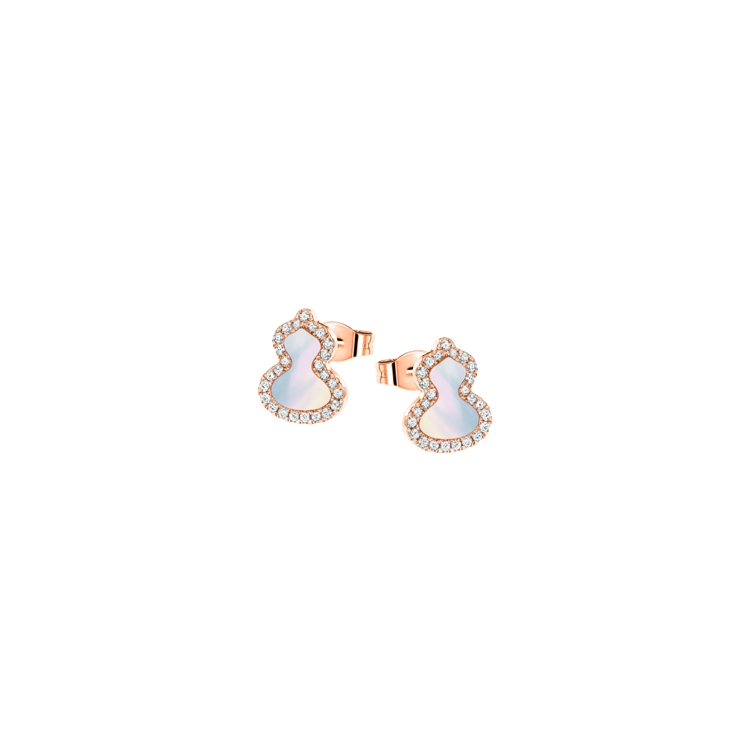 Petite Wulu ear studs in 18K rose gold with diamonds and mother of pearl