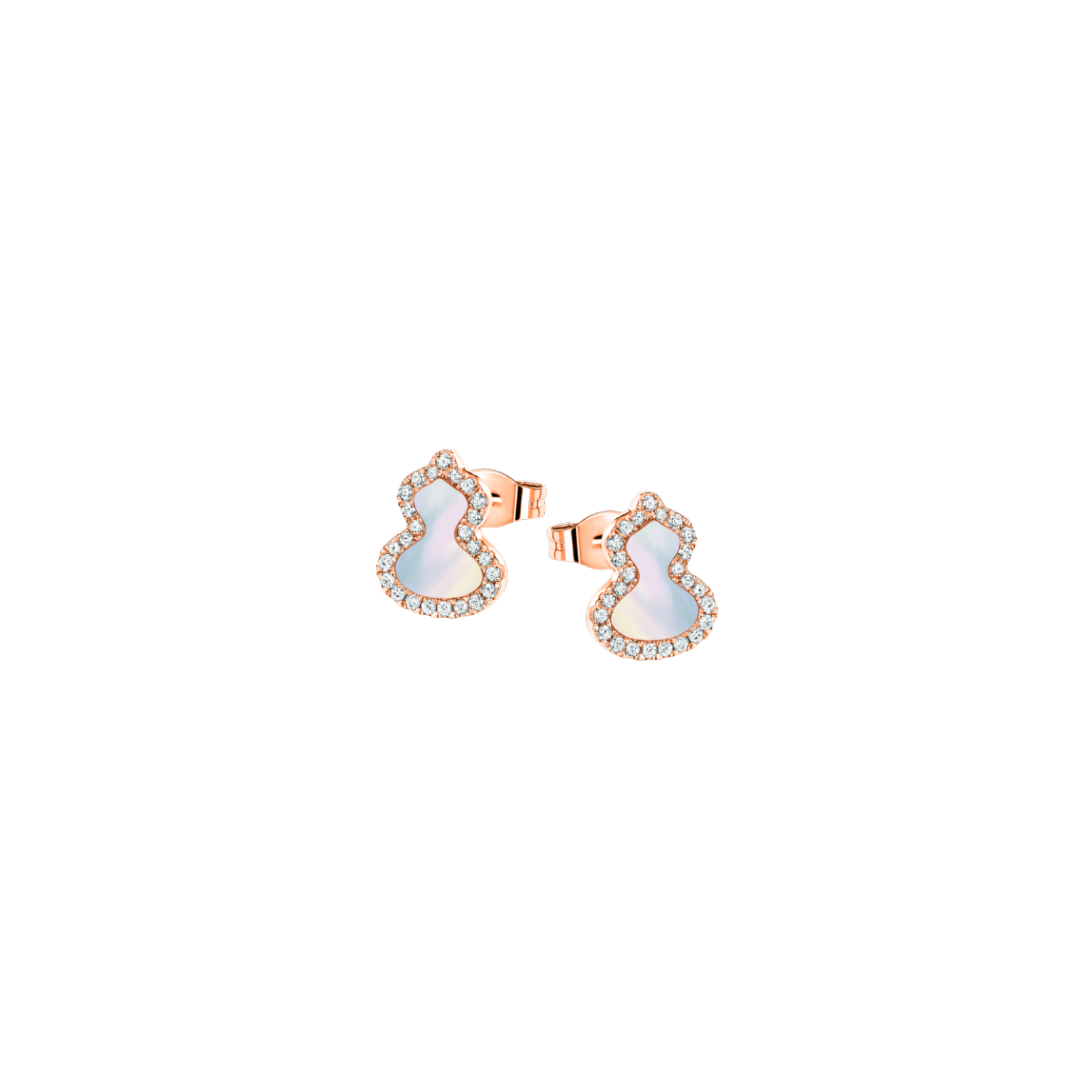Petite Wulu ear studs in 18K rose gold with diamonds and mother of pearl