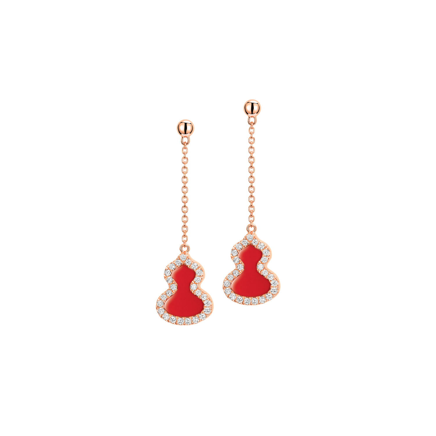 Petite Wulu earrings in 18K rose gold with diamonds and red agate